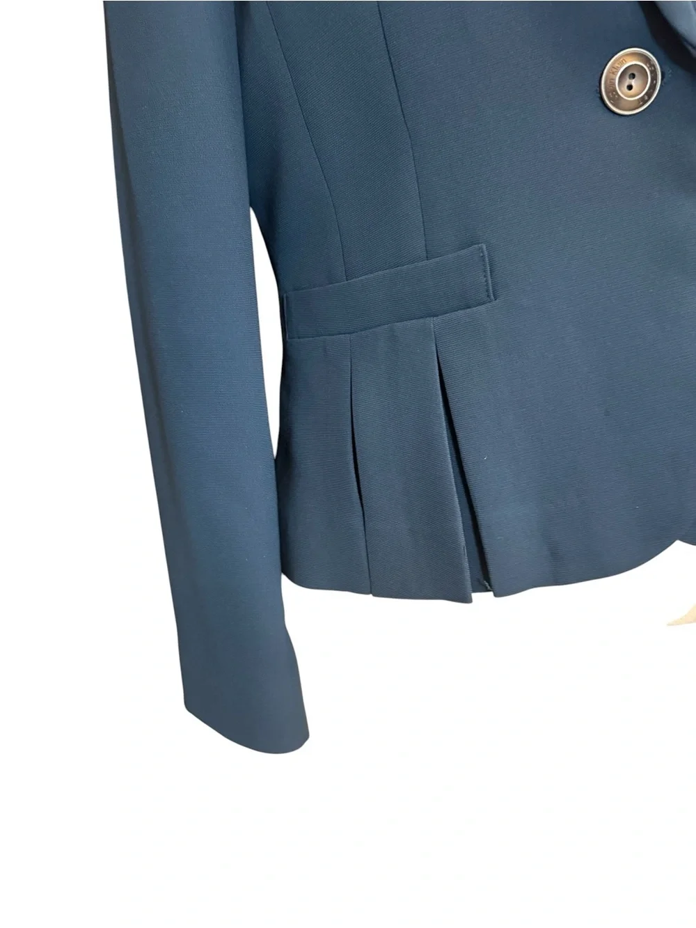 Calvin Klein Blue Pleated Peplum One Button Tailored Blazer Jacket Size 8